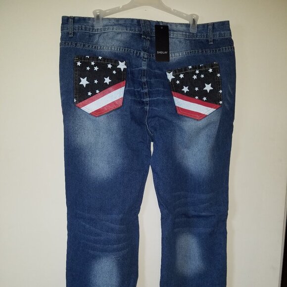 sheilay Denim - Sheilay jeans w red white blue on pockets XL NWT
